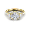 14kt Yellow Gold Diamond Three-Stone Halo Ring