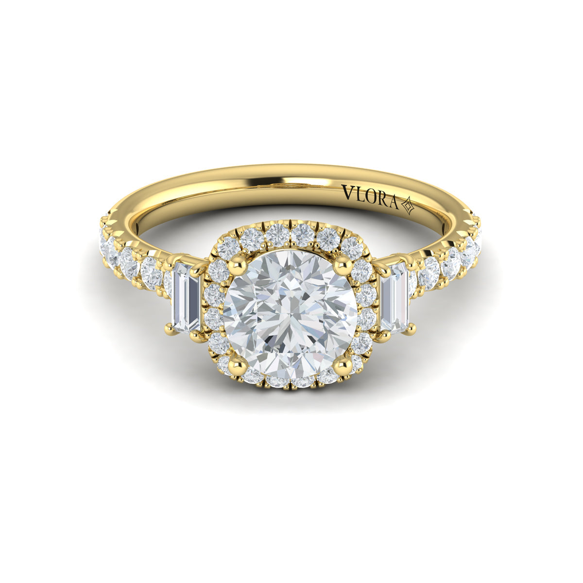 14kt Yellow Gold Diamond Three-Stone Halo Ring
