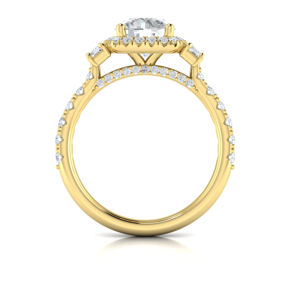 14kt Yellow Gold Diamond Three-Stone Halo Ring