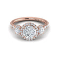 14K Rose Gold Three-Stone Diamond Halo Engagement Ring