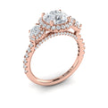 14K Rose Gold Three-Stone Diamond Halo Engagement Ring