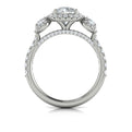 Platinum Three-Stone Round Diamond Halo Engagement Ring