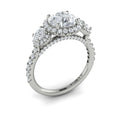 Platinum Three-Stone Round Diamond Halo Engagement Ring