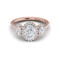 14K Rose Gold Oval Diamond Three-Stone Halo Engagement Ring