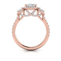 14K Rose Gold Oval Diamond Three-Stone Halo Engagement Ring