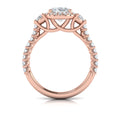 14K Rose Gold Oval Diamond Three-Stone Halo Ring