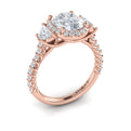 14K Rose Gold Oval Diamond Three-Stone Halo Ring
