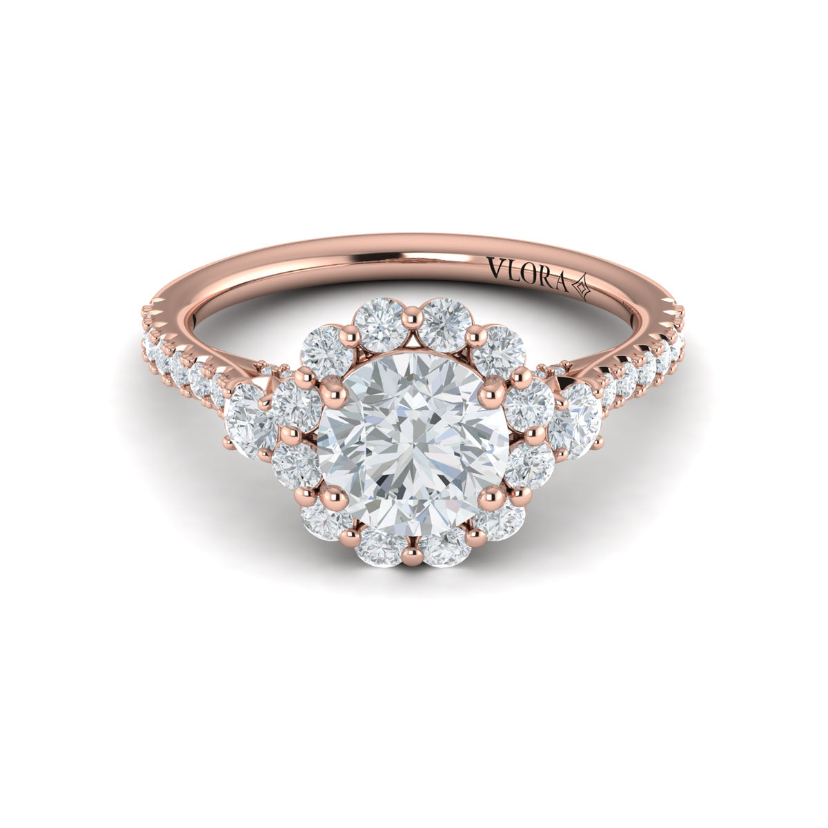 14K Rose Gold Floral Halo Diamond Engagement Ring