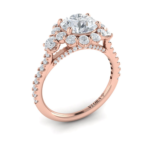 14K Rose Gold Floral Halo Diamond Engagement Ring