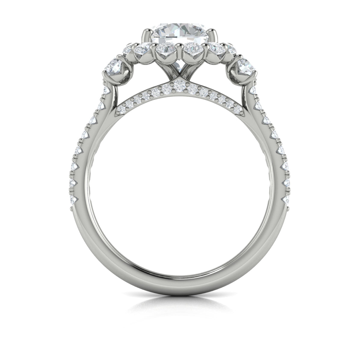 14kt White Gold Round Diamond Floral Halo Ring