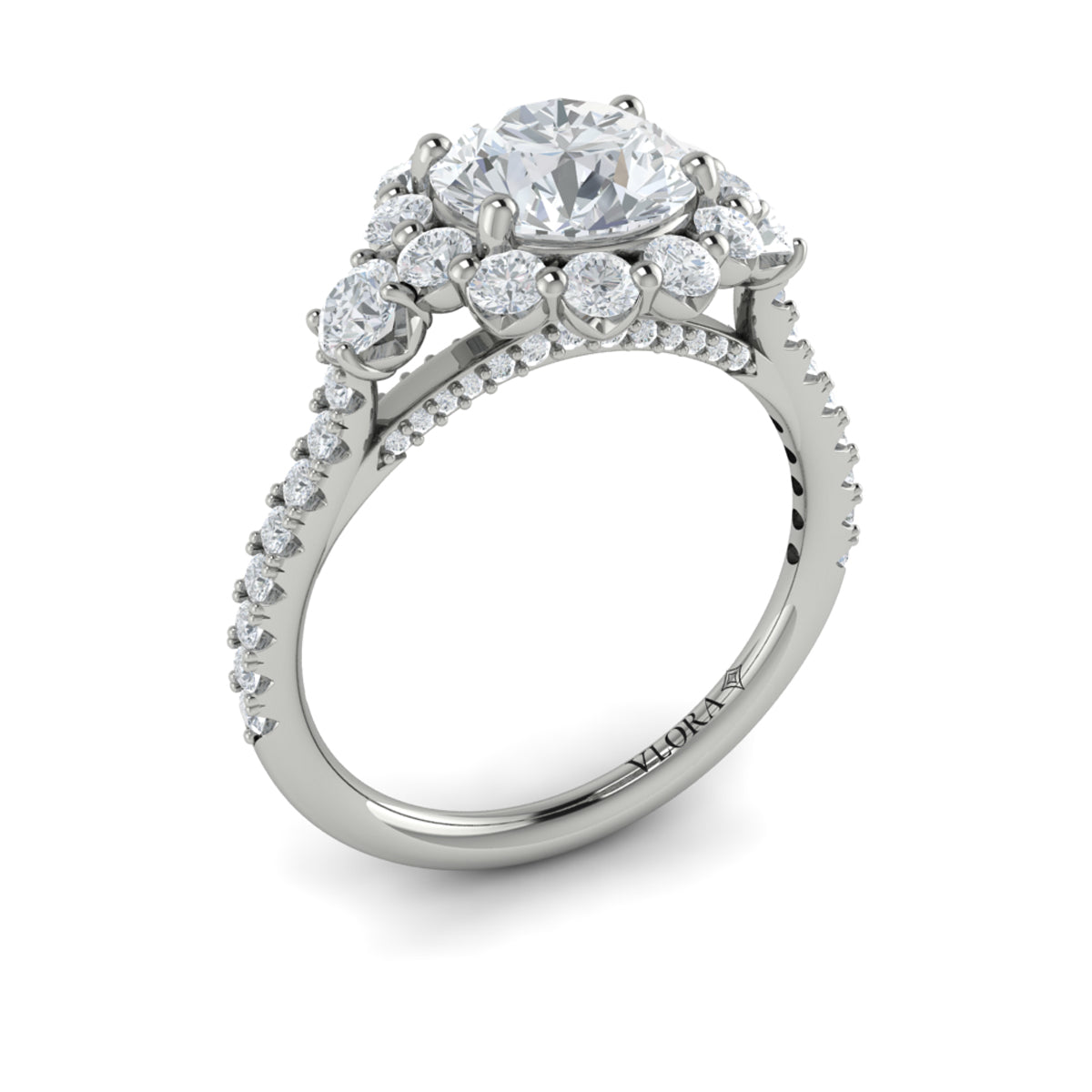 14kt White Gold Round Diamond Floral Halo Ring