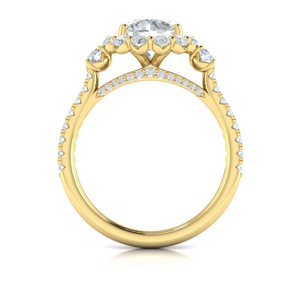 14kt Yellow Gold Round Diamond Floral Halo Ring