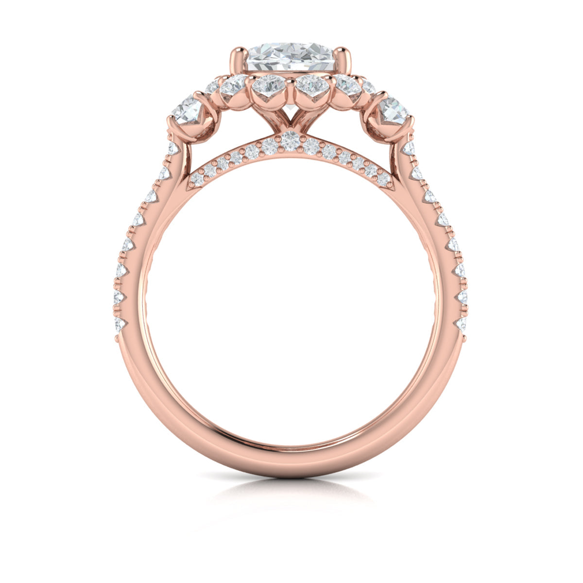 14K Rose Gold Oval Diamond Floral Halo Engagement Ring