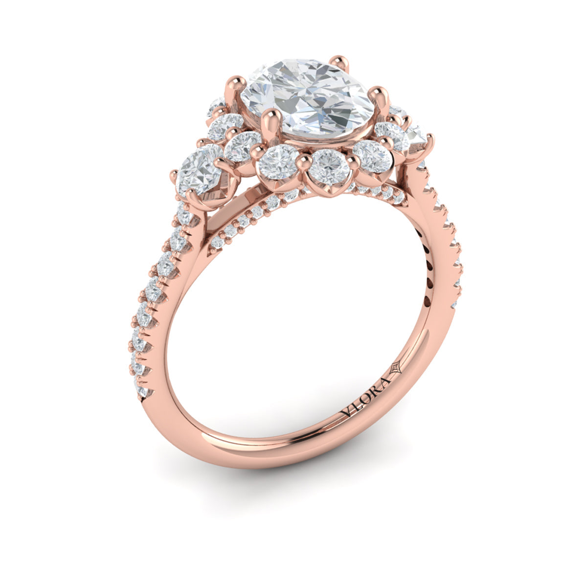 14K Rose Gold Oval Diamond Floral Halo Engagement Ring