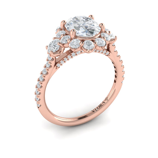 14K Rose Gold Oval Diamond Floral Halo Engagement Ring