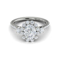 Platinum Oval Diamond Three-Stone Halo Engagement Ring