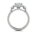 Platinum Oval Diamond Three-Stone Halo Engagement Ring