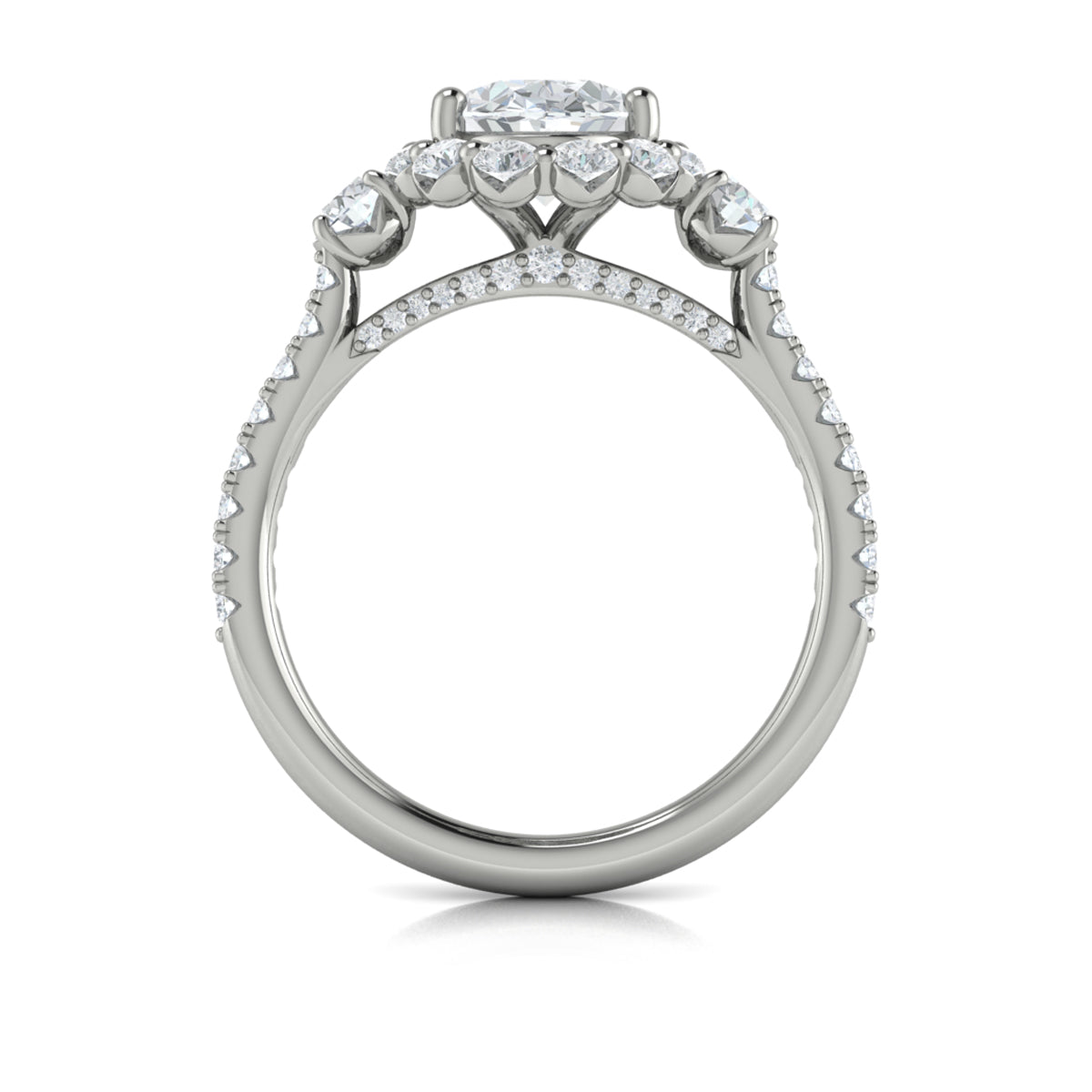 Platinum Oval Diamond Three-Stone Halo Engagement Ring