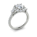 Platinum Oval Diamond Three-Stone Halo Engagement Ring