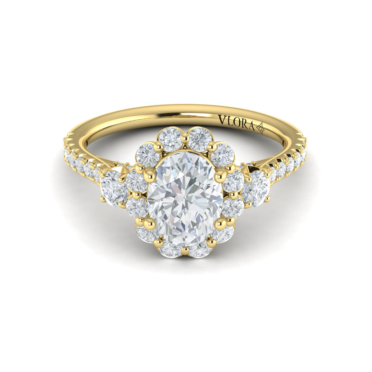 18kt Yellow Gold Oval Diamond Halo Engagement Ring