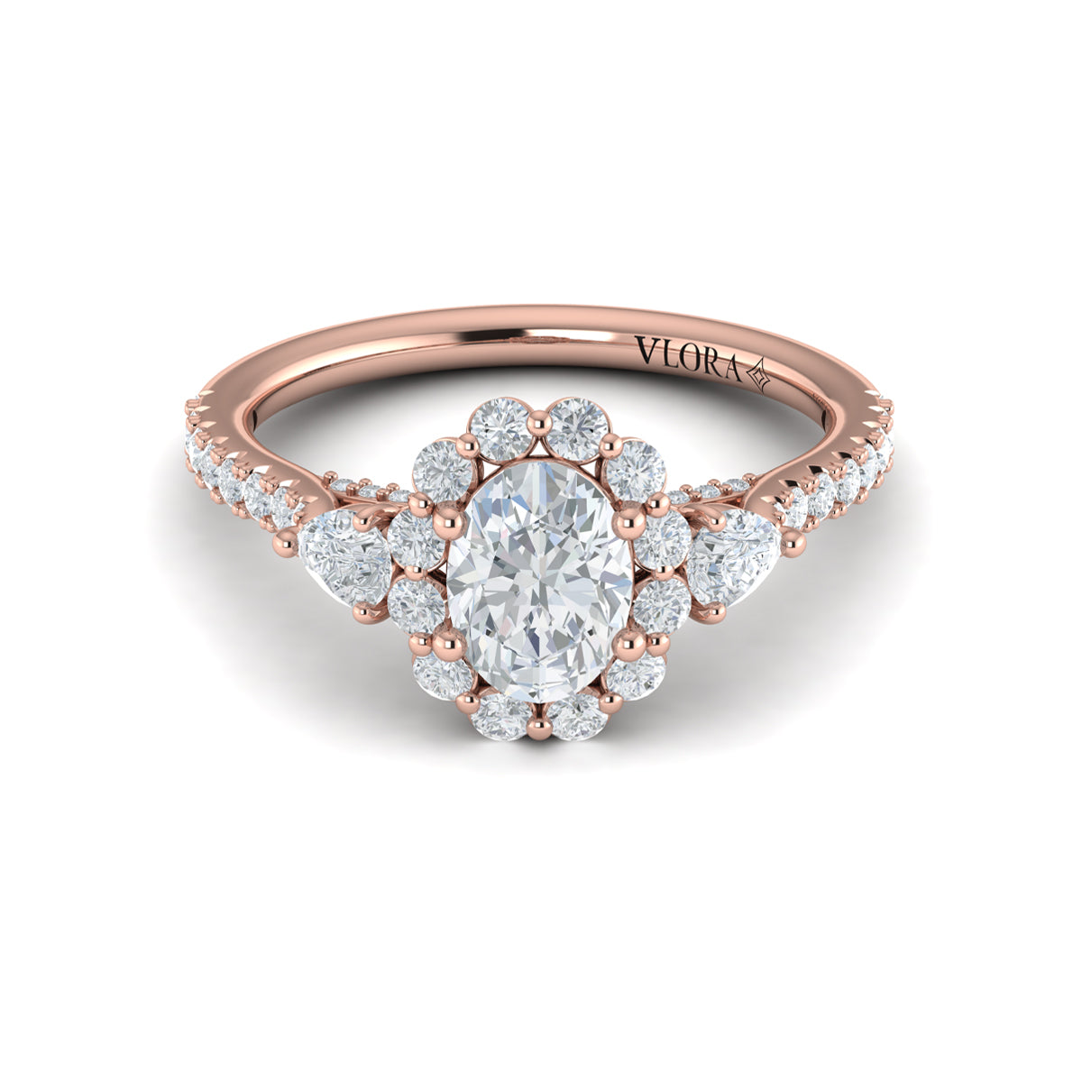 14K Rose Gold Oval Diamond Halo Engagement Ring