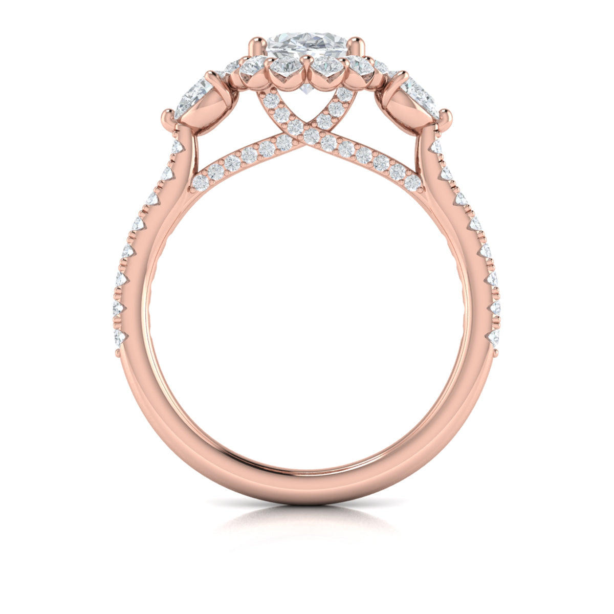 14K Rose Gold Oval Diamond Halo Engagement Ring