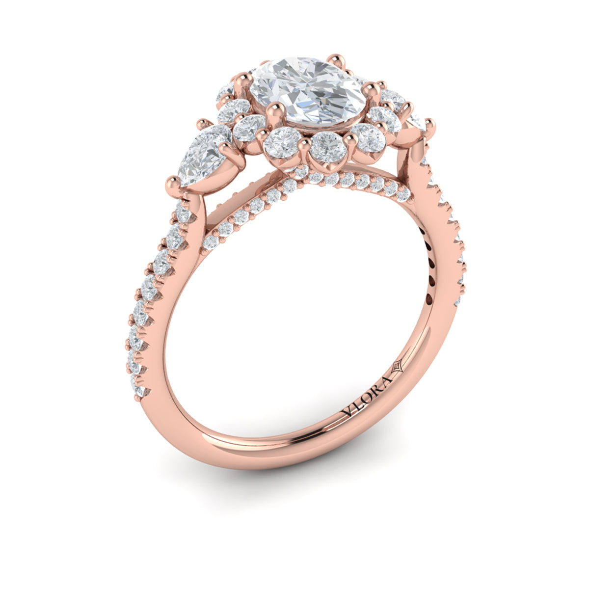 14K Rose Gold Oval Diamond Halo Engagement Ring