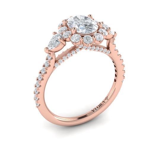 14K Rose Gold Oval Diamond Halo Engagement Ring