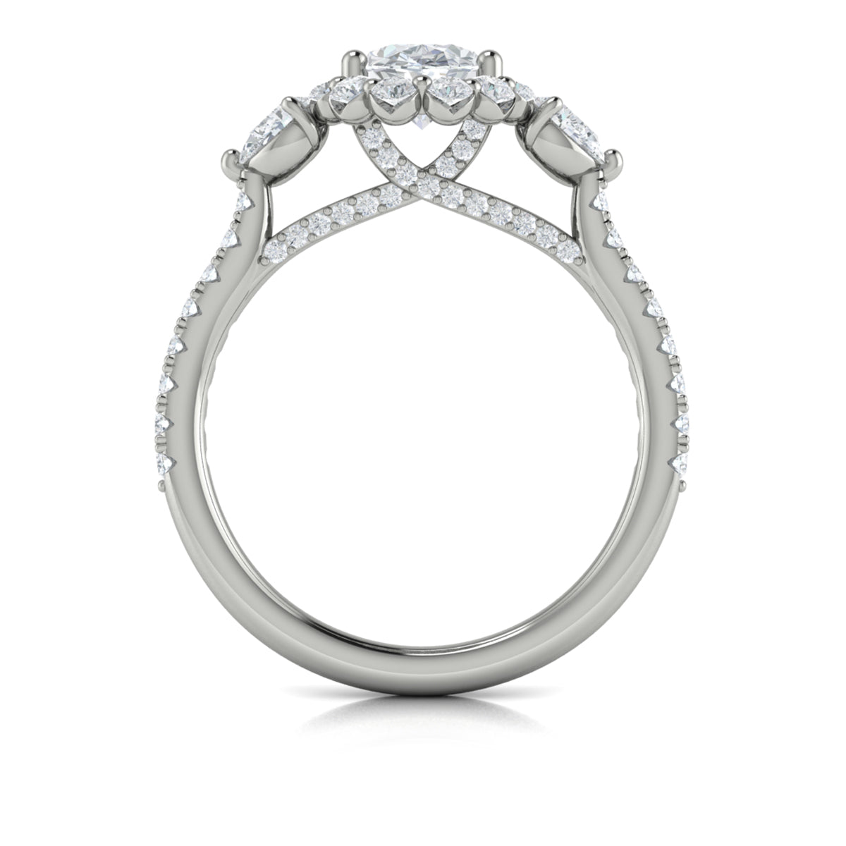 14kt White Gold Oval Diamond Pear Side Halo Engagement Ring