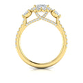 14kt Yellow Gold Oval Diamond Halo Three-Stone Engagement Ring