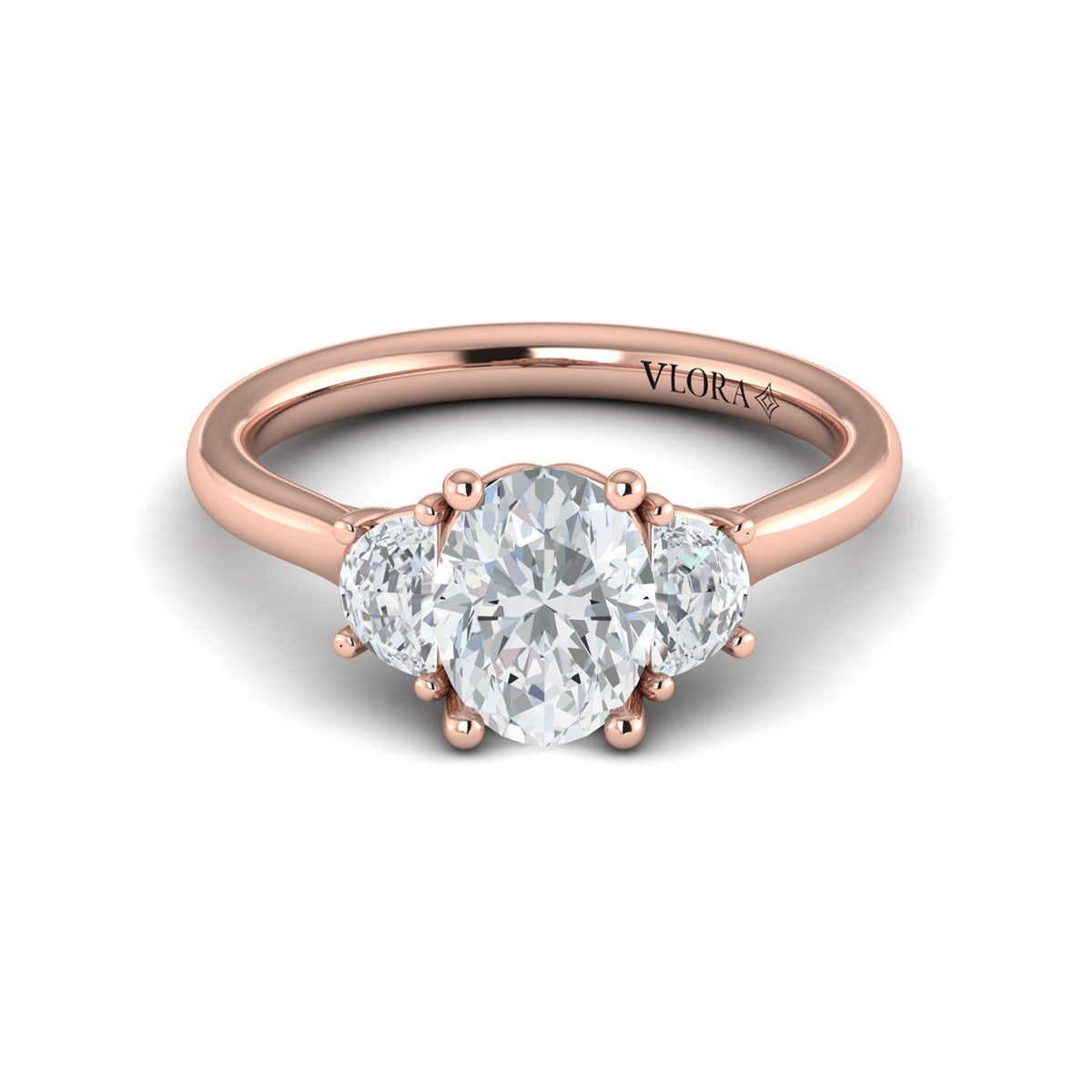 14kt Rose Gold Oval Three Stone Diamond Engagement Ring