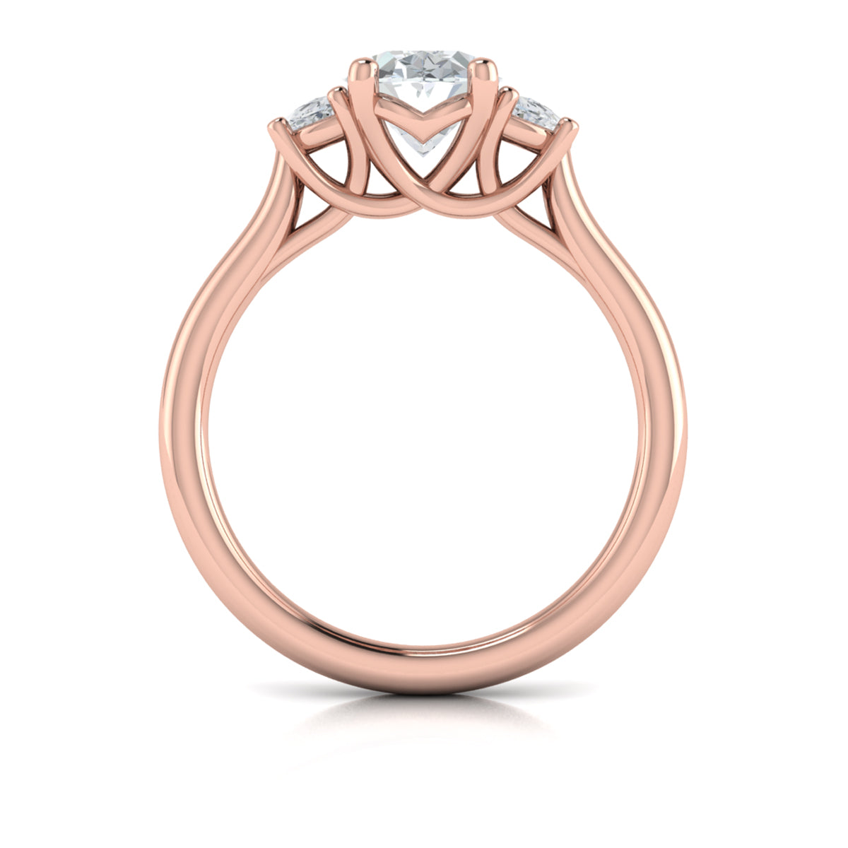 14kt Rose Gold Oval Three Stone Diamond Engagement Ring