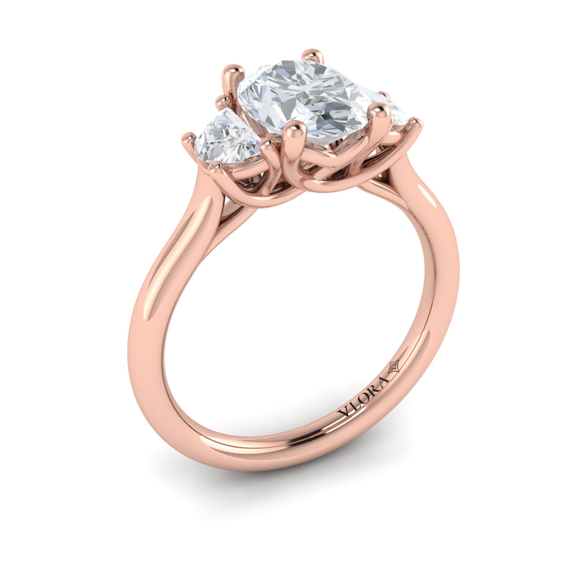 14kt Rose Gold Oval Three Stone Diamond Engagement Ring