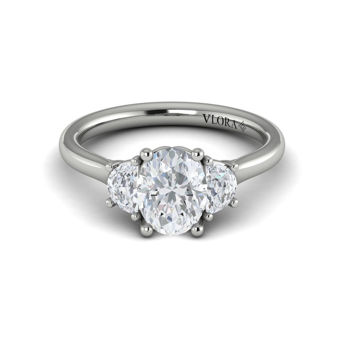 14K White Gold Oval Three Stone Womens Engagement Ring