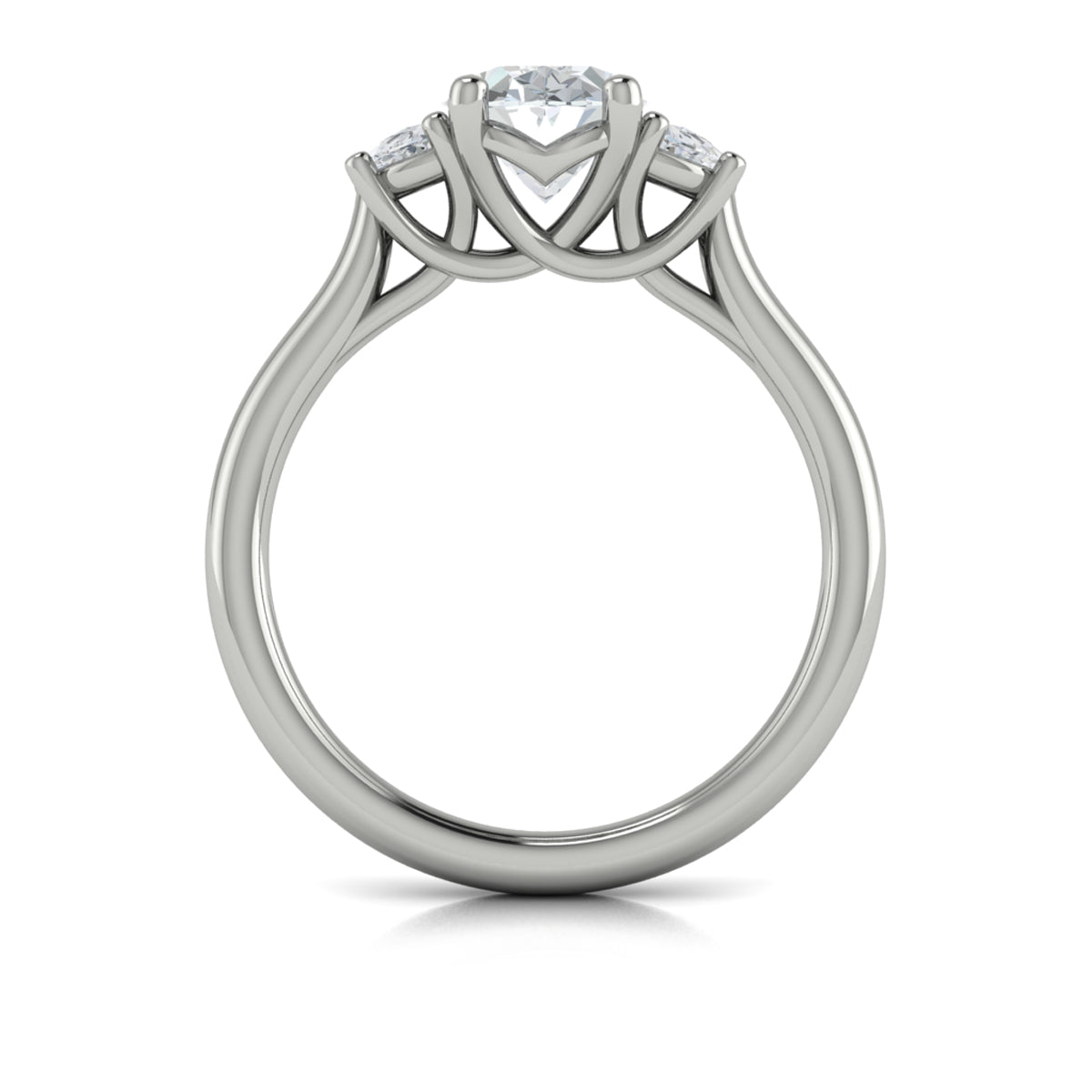 14K White Gold Oval Three Stone Womens Engagement Ring