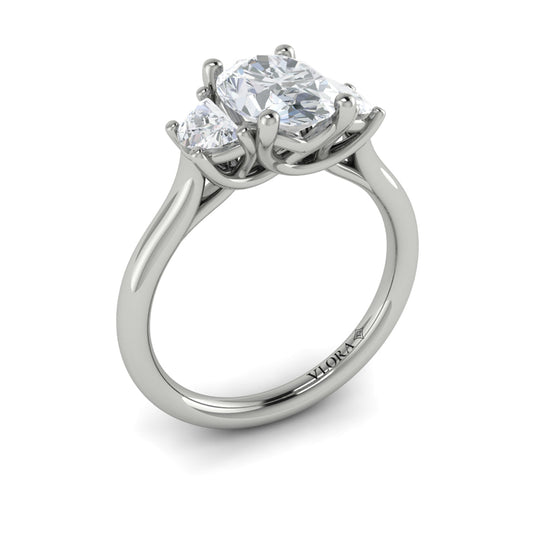 14K White Gold Oval Three Stone Womens Engagement Ring