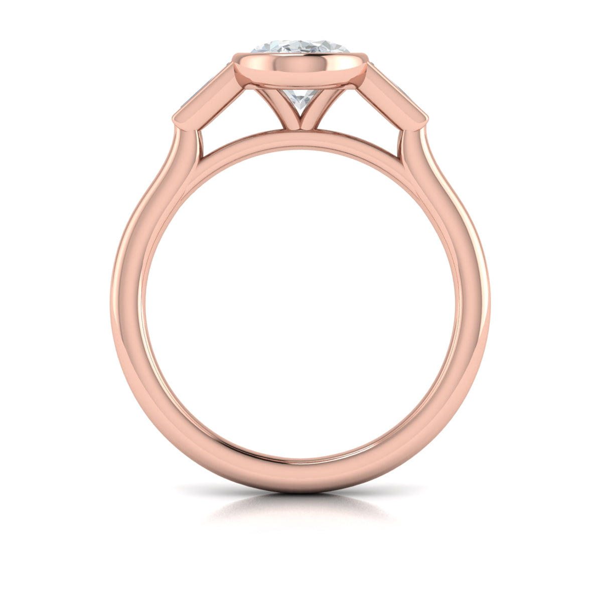 14kt Rose Gold Oval Diamond Three-Stone Bezel Ring