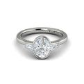 14K White Gold Oval Three-Stone Bezel Engagement Ring