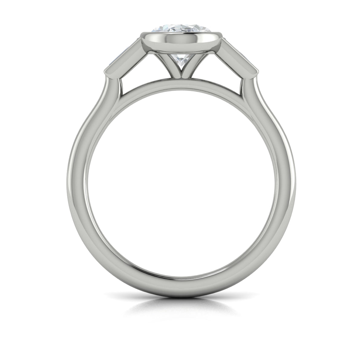 14K White Gold Oval Three-Stone Bezel Engagement Ring