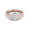 14kt Rose Gold Oval Diamond Three-Stone Bezel Engagement Ring