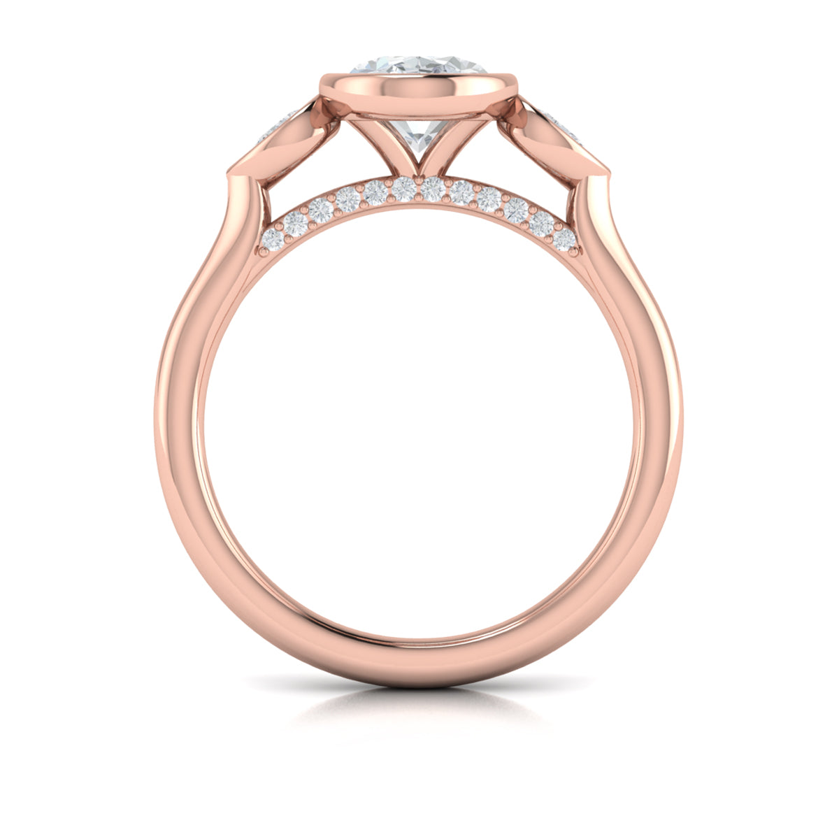 14kt Rose Gold Oval Diamond Three-Stone Bezel Engagement Ring