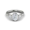 14K White Gold Oval Three-Stone Bezel Engagement Ring