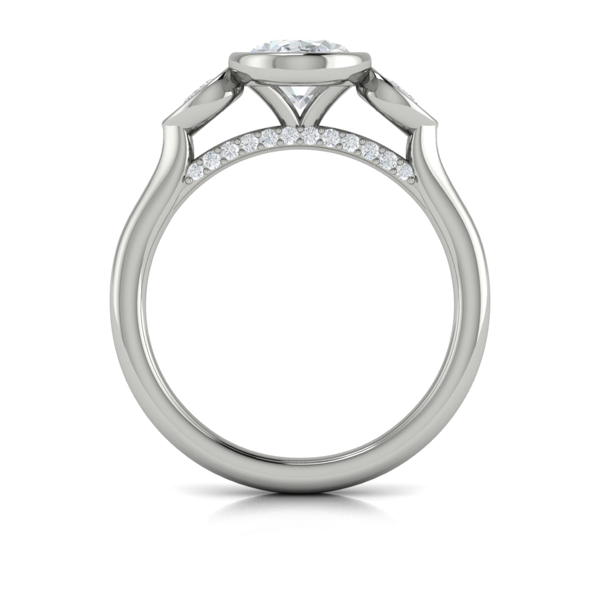 14K White Gold Oval Three-Stone Bezel Engagement Ring