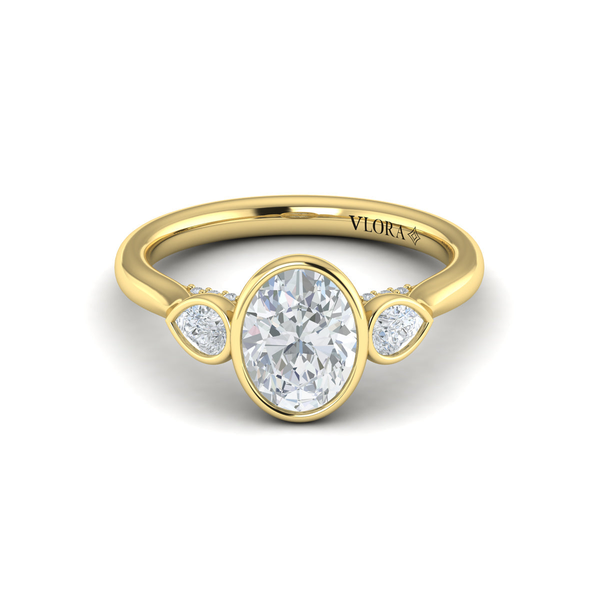 14kt Yellow Gold Oval Diamond Three-Stone Bezel Ring