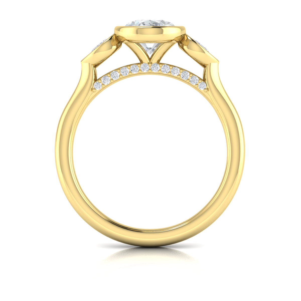 14kt Yellow Gold Oval Diamond Three-Stone Bezel Ring