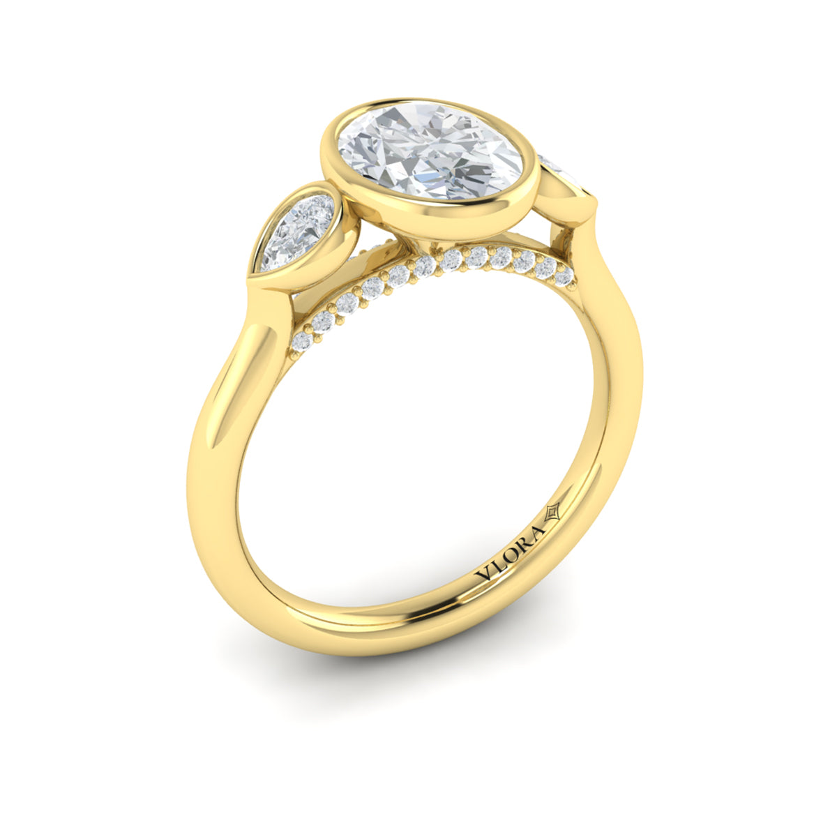 14kt Yellow Gold Oval Diamond Three-Stone Bezel Ring