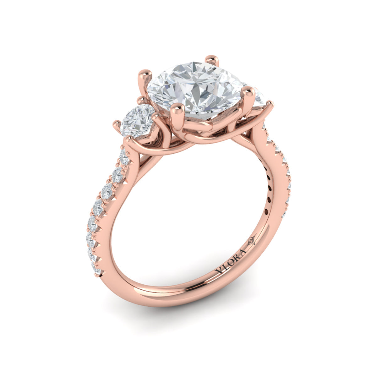 18kt Rose Gold Intertwined Three Stone Diamond Ring