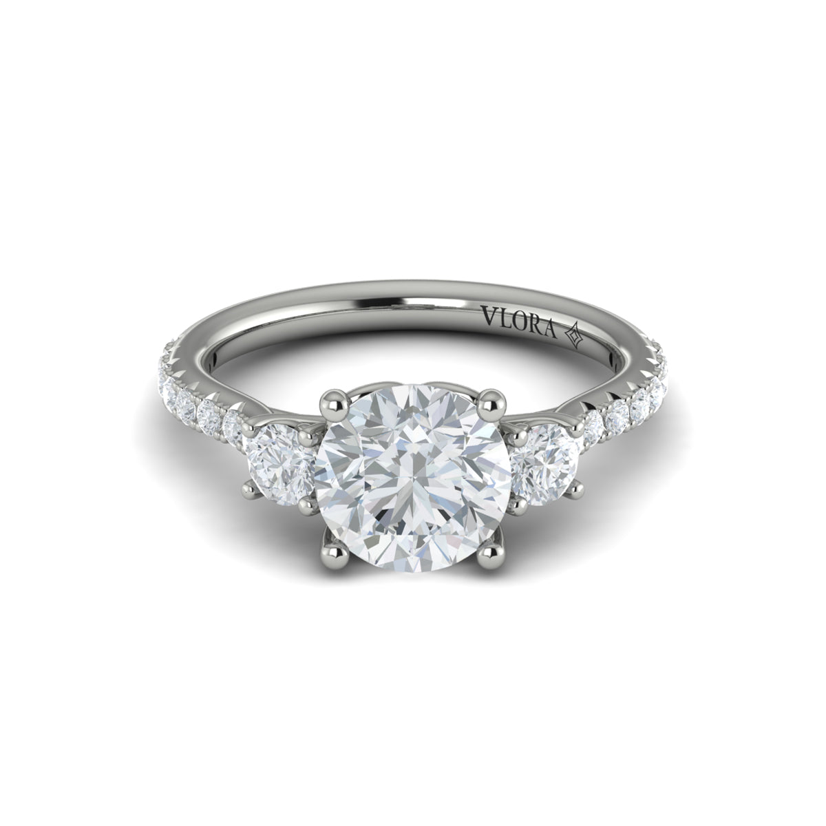 14K White Gold Three-Stone Diamond Engagement Ring