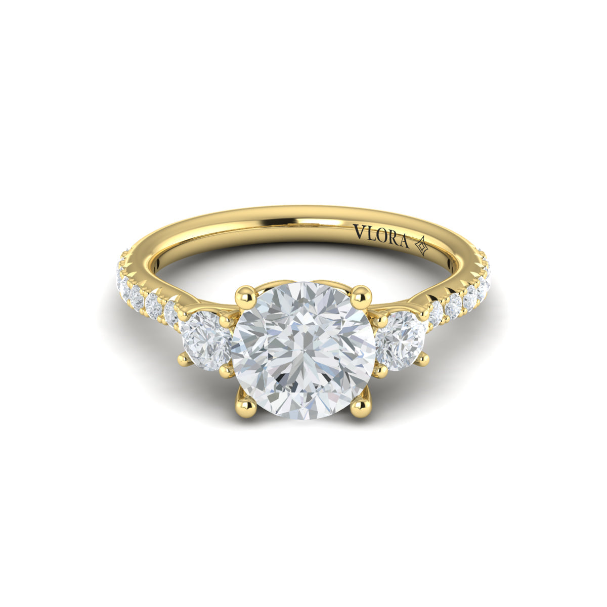 14kt Yellow Gold Round Diamond Three-Stone Engagement Ring