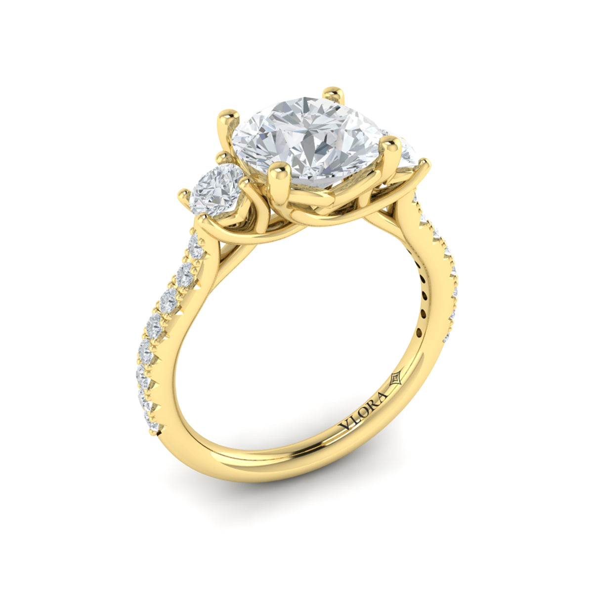14kt Yellow Gold Round Diamond Three-Stone Engagement Ring